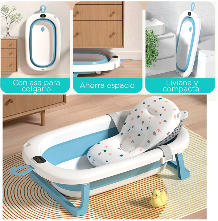 Bañera plegable para bebés con termómetro digital