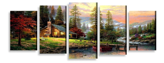 Cuadro Pintura Patagonia Cabaña Bosque Muelle Rio Paisaje + ENVIO GRATIS