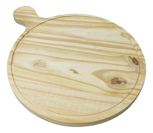 Tablas De Pizza Madera Pino Con Mango Pack ×10 Color Marrón Redonda + ENVIO GRATIS