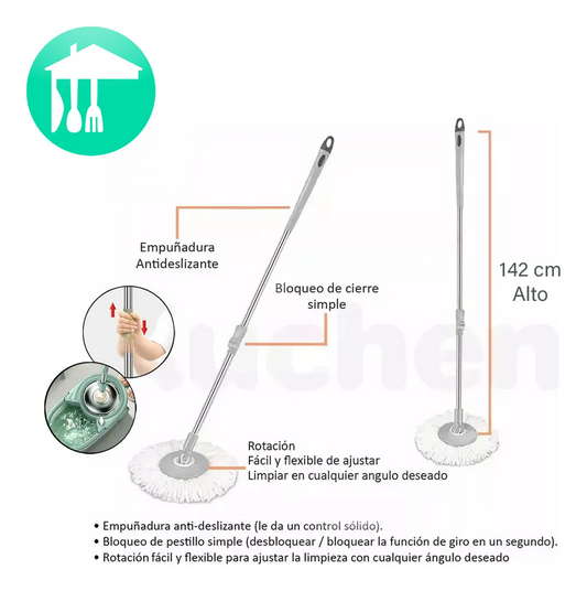 Mopa Con Balde Escurridor Giratorio Lampazo 4 Repuestos + ENVIO GRATIS