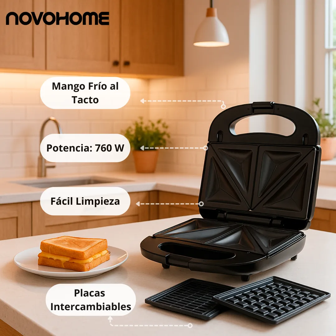 Sandwichera Waflera Parrilla 3 En 1 Novohome 760w + ENVIO GRATIS