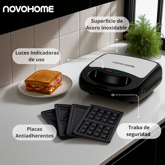 Sandwichera Waflera Parrilla 3 En 1 Novohome 760w + ENVIO GRATIS